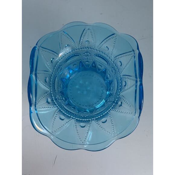 Vintage Kemple Blue Glass Basket Hat Vase Lace Dew Drop Pattern Lace N Dewdrop - Picture 6 of 13